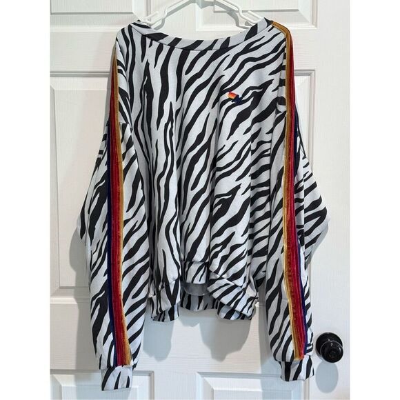 NWT Aviator Nation Classic Zebra Print Relaxed Fit Crewneck Sweatshirt Women's - Picture 3 of 14